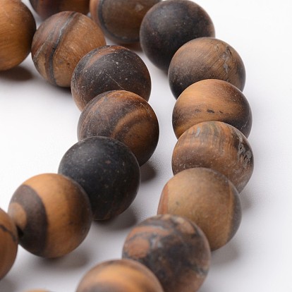Frosted Round Natural Tiger Eye Bead Strands, Grade AB