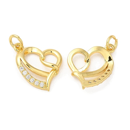 Rack Plating Brass Micro Pave Cubic Zirconia Pendants, Lead Free & Cadmium Free, Long-Lasting Plated, Heart
