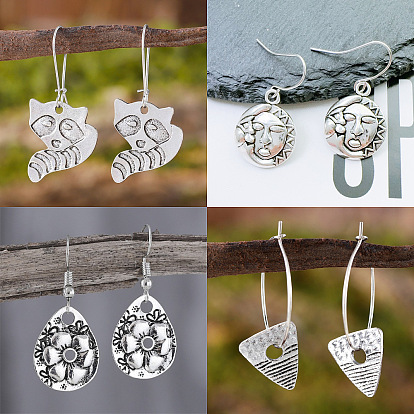 Серьги-подвески из сплава с изображением солнца и луны., античное серебро