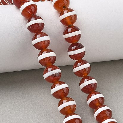 Tibetan Style dZi Beads Strands, Natural Dyed Agate Beads, Round, Red