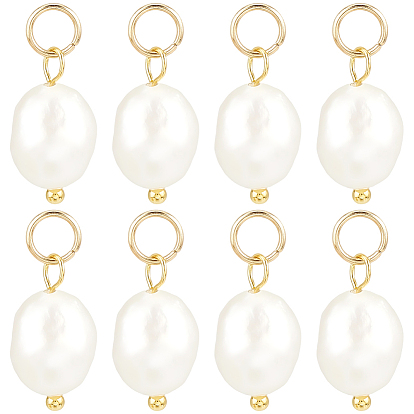 10шт. натуральный культивированный пресноводный жемчуг, двухсторонние полированные подвески, с выводами из латуни и 304 перемычками из нержавеющей стали., цветочный белый
