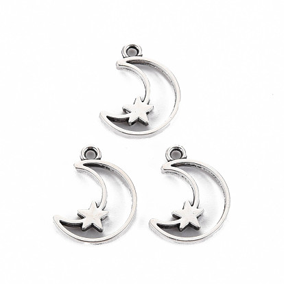 Pendentifs en alliage de style tibétain, sans cadmium et sans plomb, lune avec étoile