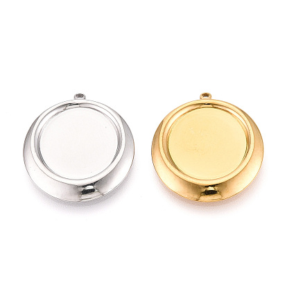304 Настройки кабошон из нержавеющей стали кулон, ионное покрытие (ip), плоско-круглые