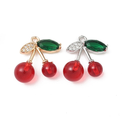 Подвески из латуни и стекла с микропаве из кубических цирконий, без кадмия, без никеля и без свинца, вишня