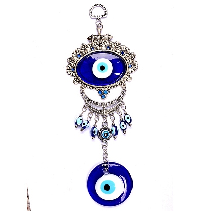 Alloy & Lampwork Turkish Blue Evil Eye Pendant Decoration, for Home Wall Hanging Ornament