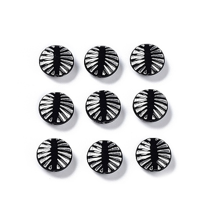 Plating Opaque Acrylic Beads, Metal Enlaced, Flat Round