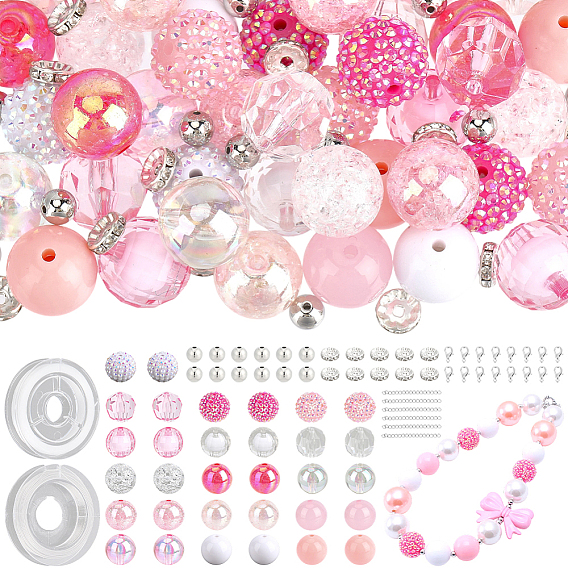 DIY-Schmuck machen Kits, einschließlich Acryl-, Harz-, Eisen- und CCB-Kunststoffperlen, Legierung Karabinerverschlüsse, 304 Kettenverlängerer aus Edelstahl, elastischer Faden und Edelstahl-Enddraht