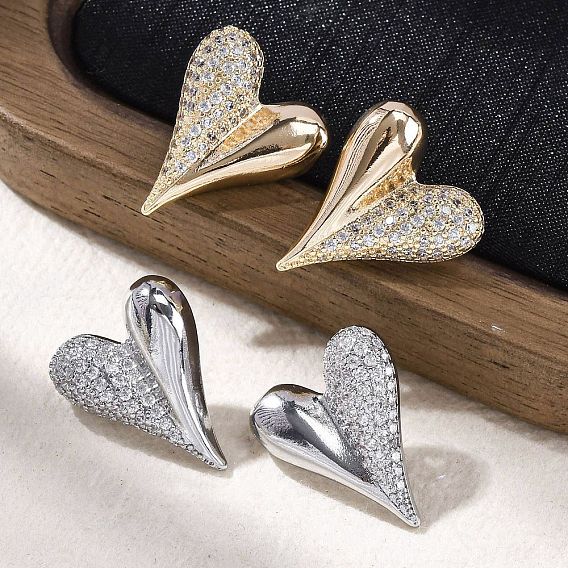 Серьги-гвоздики из циркония, сердце
