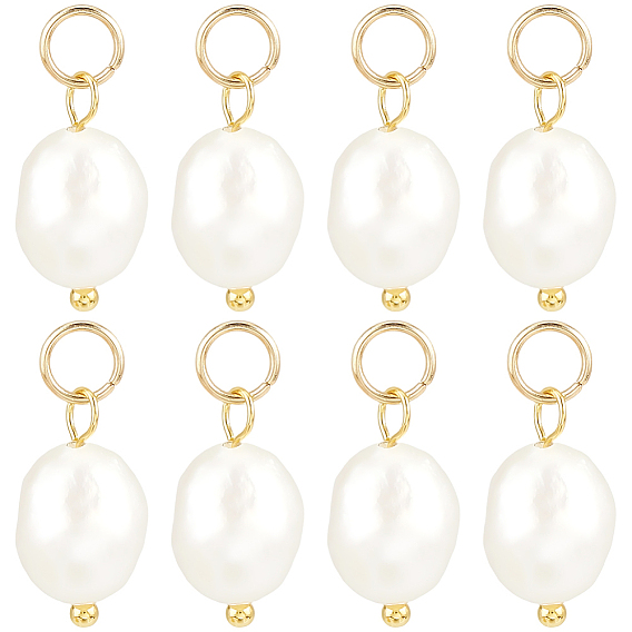 10шт. натуральный культивированный пресноводный жемчуг, двухсторонние полированные подвески, с выводами из латуни и 304 перемычками из нержавеющей стали., цветочный белый