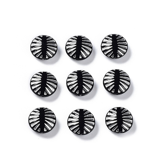 Plating Opaque Acrylic Beads, Metal Enlaced, Flat Round