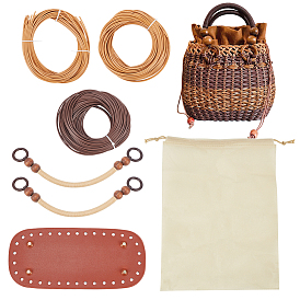 DIY Women's Plastic Rattan Woven Handbag Set, including Imitation Rattan Cord, Drawstring Bag Liner, Crochet Bag Base, Wood Bead Purse Handle