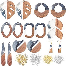 Earring Making Kits, Including Resin & Walnut Wood Pendants, Brass Earring Hooks, Brass Jump Rings, Mixed Shapes