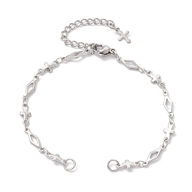 304 изготовление браслета из ромбовидной цепи из нержавеющей стали, подходит для соединительных шармов, не тускнеет