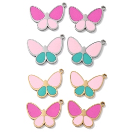 Ion Plating(IP) 304 Stainless Steel Pendants, with Enamel, Butterfly Charm