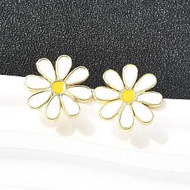 Серьги-гвоздики с цветком из латуни и эмали, стойки покрытие, долговечный, без кадмия и без свинца