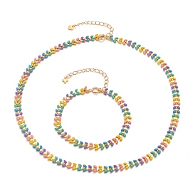 Brass Enamel Cobs Chains Jewelry Sets, Necklaces & Bracelets, with Spring Ring Clasps, Golden