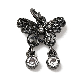 Brass Micro Pave Cubic Zirconia Pendants, Long-Lasting Plated, Cadmium Free & Lead Free, Butterfly