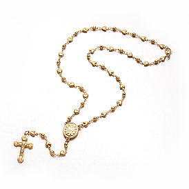 Croix crucifix avec ovale collier de perles rosaire, 304 collier en acier inoxydable pour Pâques, 18.9 pouce (48 cm)