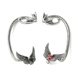 316 Surgical Stainless Steel Cuff Earrings, with Glass, Heart with Wing