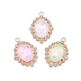 Alloy Glass Pendants, with Rhinestone, Cadmium Free & Lead Free, Oval Charms