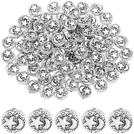 100 бусины из сплава в тибетском стиле, без кадмия и без свинца, плоский круглый со звездой и луной