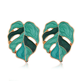 Minimalist Metal Oil Leaf Earrings for Women, Colorful Summer Trendy Studs Jewelry