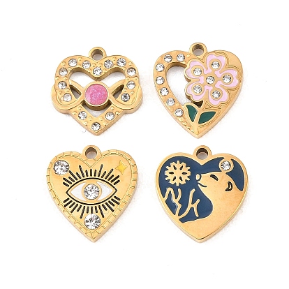 304 эмалированная нержавеющая сталь с подвесками из стразов, сердце прелести, ионное покрытие (ip), реальный 18 k позолоченный