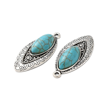 Synthetic Turquoise Pendants, Southwest Style, with Tibetan Style Alloy Findings, Leaf Charms