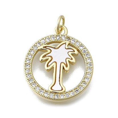 Латунные микропаве прозрачные подвески с фианитом, без кадмия и без свинца, с оболочкой, плоские круглые с кокосовой пальмы