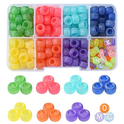 184Pcs 8 Colors Transparent Plastic Beads, Frosted, Barrel