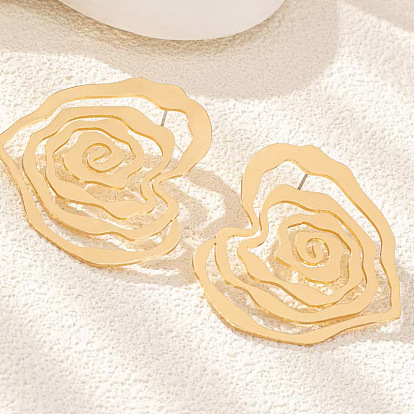 Iron Alloy Stud Earrings for Women, Hollow Heart