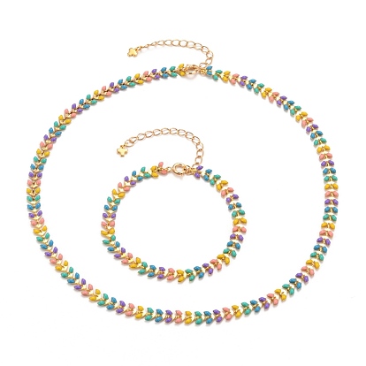 Brass Enamel Cobs Chains Jewelry Sets, Necklaces & Bracelets, with Spring Ring Clasps, Golden