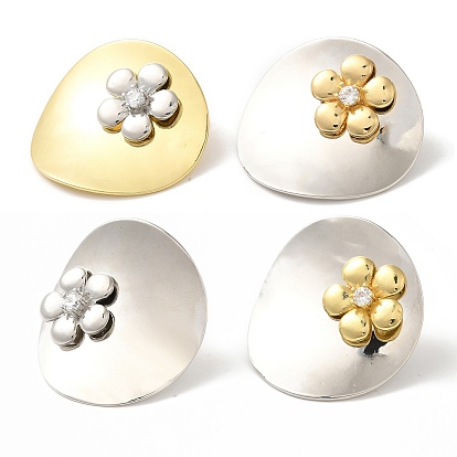 Серьги-пусеты из латуни с микропаве и прозрачным фианитом, без кадмия и без свинца, долговечный, цветок