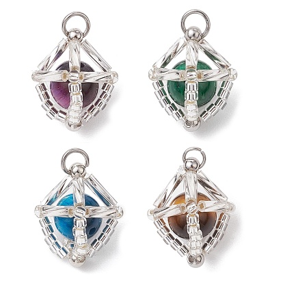 Подвески из натурального тигрового глаза (окрашенного и нагретого) и стеклянных бусин ручной работы, с прыжковых колец, цвет нержавеющей стали