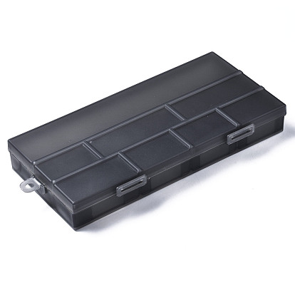 Rectangle Polypropylene(PP) Bead Storage Containers, with Hinged Lid and 8 Grids, Frosted