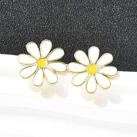 Серьги-гвоздики с цветком из латуни и эмали, стойки покрытие, долговечный, без кадмия и без свинца