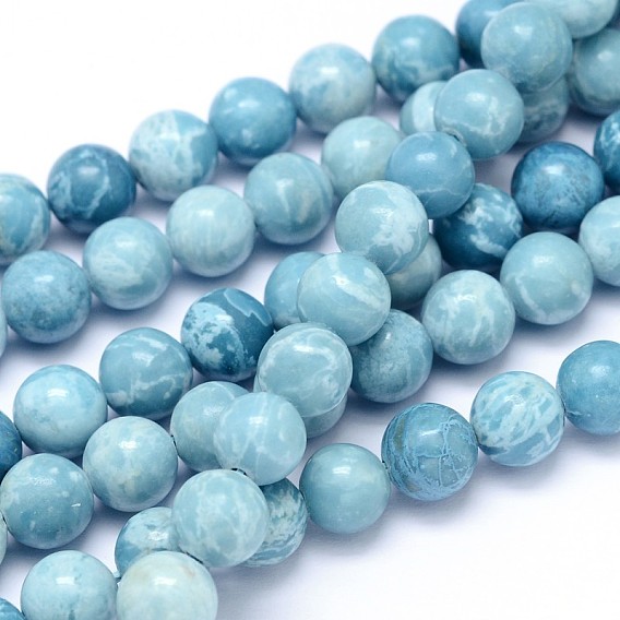 Natural Gemstone Beads Strands, Imitation Larimar, Dyed, Round