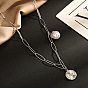 Chic Vintage Round Cross Pearl Stainless Steel Necklace for Women