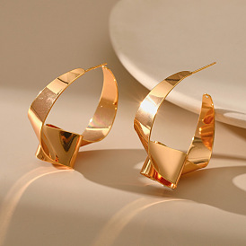 Irregular Geometric Brass Earrings - Fashionable, Autumn, White, 18K Gold Plated.