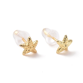 Brass Starfish Stud Earrings for Women, Cadmium Free & Lead Free