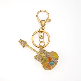 Alloy Rhinestone Guitar Keychain