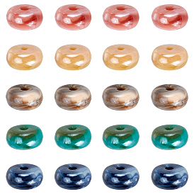 100Pcs 5 Colors Acrylic Beads, Imitation Gemstone Style, Two Tone, Pearlized, Rondelle