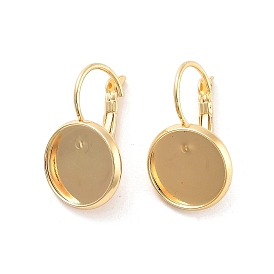 Rack Plating Brass Leberback Earring, Cadmium Free & Lead Free, Long-Lasting Plated, Flat Round