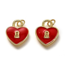 Colgantes de esmalte de bronce, larga duración plateado, real 18 k chapado en oro, con anillo de salto, cerradura del corazón