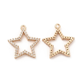 Brass Micro Pave Cubic Zirconia Pendants, Golden, Star Charms