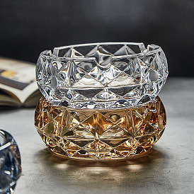 Glass Ashtray, Home Office Tabletop Decoration, Diamond Pattern, Round