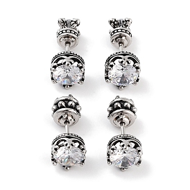 Crown 316 Surgical Stainless Steel Pave Clear Cubic Zirconia Ear False Plugs for Women Men