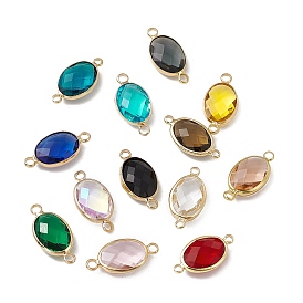 Transparent K9 Glass Connector Charms, with Light Gold Plated Brass Findings, Faceted, Oval Links