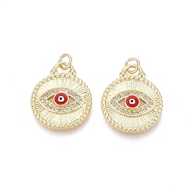 Латунные микро проложить кубического циркония подвески, плоский круглый с оберегами от сглаза, с эмалью, реальный 18 k позолоченный