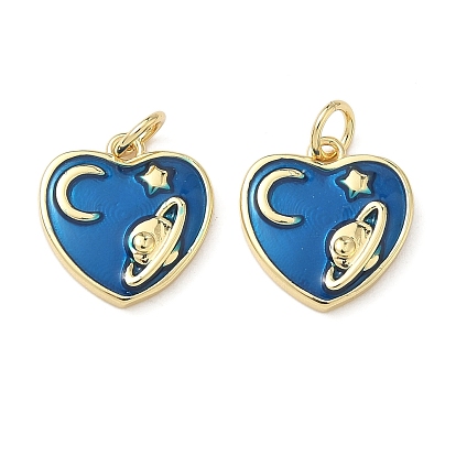 Латунь эмаль прелести, с целью перехода в кольце, сердце с планетой и луной, реальный 18 k позолоченный